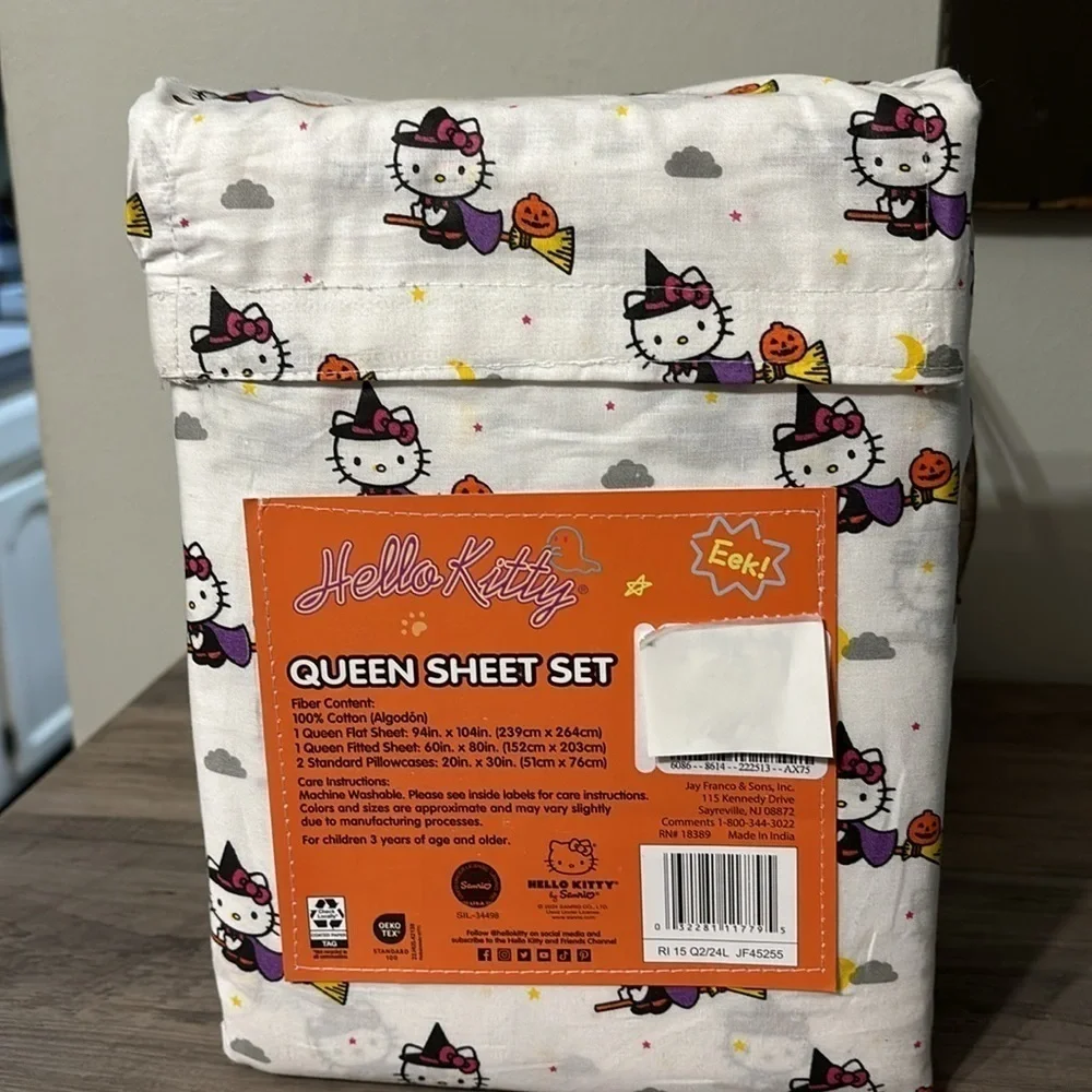 NEW HELLO KITTY QUEEN SIZE WITCH HALLOWEEN SHEET SET